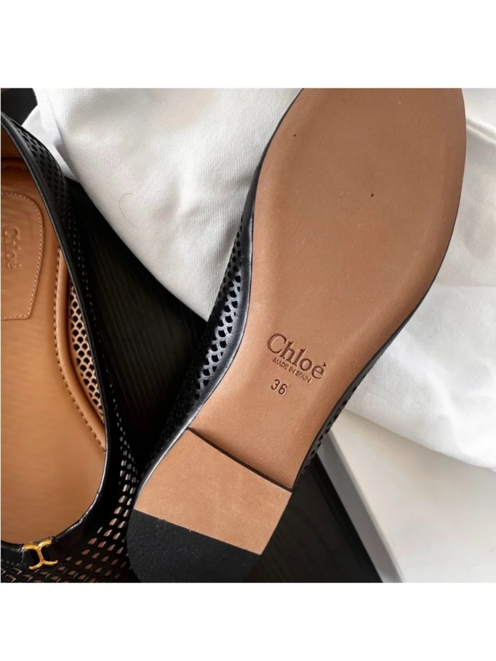 CHLOE BLACK LEATHER BALLERINAS SIZE 36